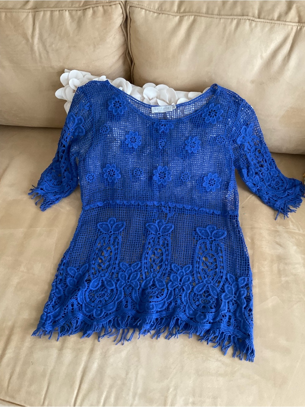 Solitaire cover up/topBoho Crochet Lace Tunic - Royal Blue